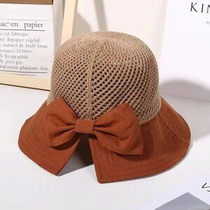 Fashion bow fisherman hat women's sun hat to cover the face hollow thin tide bas